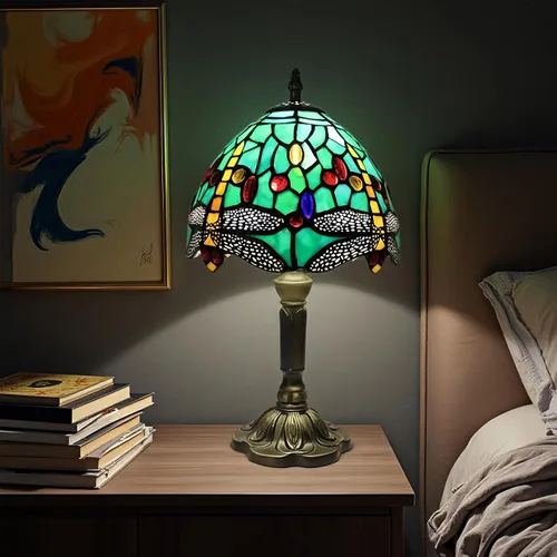 Miniatura 12 de Lámpara Pequeña Estilo Tiffany, Mini Lámparas Tiffany de Vidrio Emplomado Barroco Azul para Sala de Estar, Hogar, Dormitorio, Mesita de Noche
