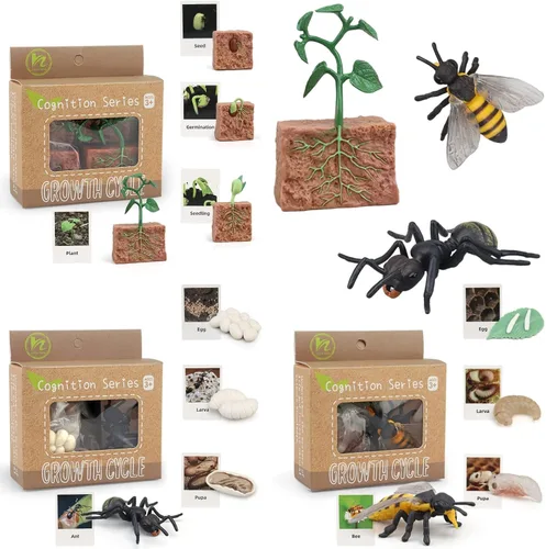 Miniatura 18 de Figuras del Ciclo de Vida de Animales Montessori con Tarjetas Flash, Juguetes de Figuritas de Animales Realistas, Juego Educativo de Emparejamiento