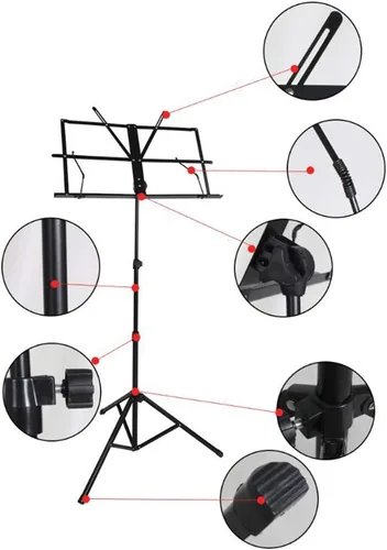 Miniatura 4 de SKY Soporte de música plegable ligero y ajustable con bolsa de transporte, color negro