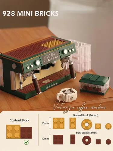 Miniatura 5 de Juego de construcción de máquina de café para adultos 928 piezas: kit de bloques de cafetera de doble cabeza, modelo clásico de colección