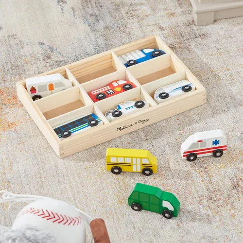 Miniatura 9 de Melissa & Doug - Juego de vehículos de madera en bandeja de madera (9 piezas)