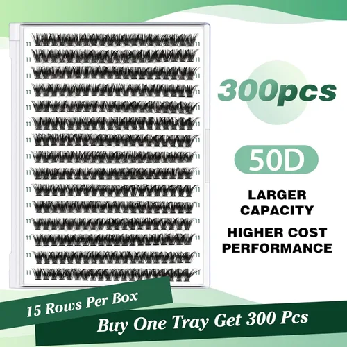 Miniatura 170 de Extensiones de racimos de pestañas 300 piezas, pestañas individuales 40D 0.07D rizado 11mm, para colocar en casa, bandeja grande de volumen