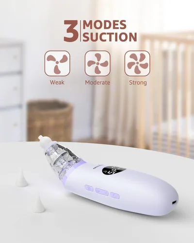 Miniatura 2 de GROWNSY Aspirador Nasal para Bebé Succionador de Nariz para Bebé Succión Eléctrica de Nariz para Niños Pequeños, Succionador Ergonómico de Mocos