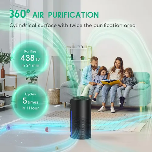 Miniatura 2 de Afloia Purificador de aire y humidificador 2 en 1, filtración silenciosa de 3 etapas para alergias de mascotas y humo, apagado automático, luz LED
