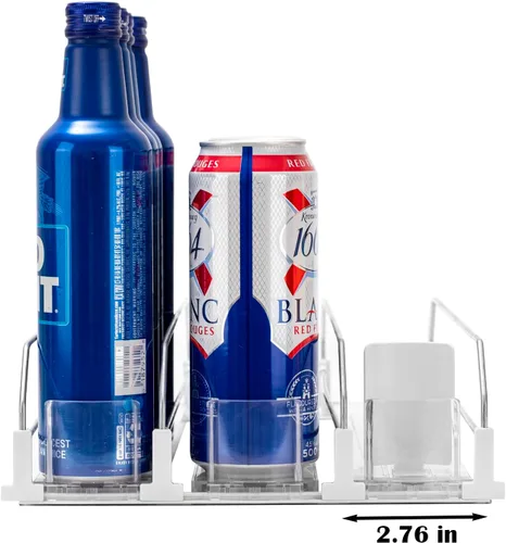 Miniatura 4 de Rula Organizador de bebidas para refrigerador, ancho ajustable, empujador de botellas de agua, dispensador de latas de soda autoempujable