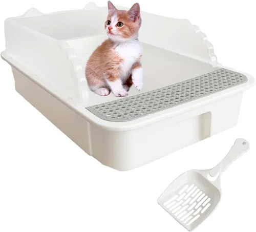 Miniatura 9 de Caja de arena abierta para gatos con lado alto, bandeja antisalpicaduras para gatos, inodoro para gatitos con cuchara, arena extraíble semicerrada