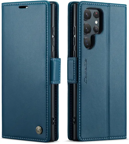 QLTYPRI Funda tipo cartera para Samsung Galaxy S22 Ultra, funda magnética de piel sintética de alta calidad con bloqueo RFID, ranuras para tarjetas