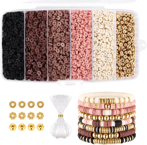 Miniatura 10 de Kit de Pulsera Heishi de Funtopia, Cuentas de Arcilla Polimérica para Hacer Joyas, Kit de Pulsera de Amistad con Cuentas de Oro y Letras del 3.