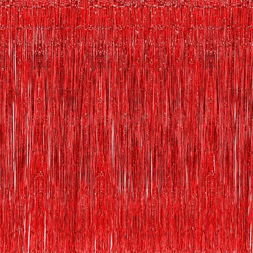 2 piezas de cortinas de flecos de papel de oropel metálico rojo brillante de 3.2 x 8.2 pies, telón de fondo para cabina de fotos para cumpleaños,
