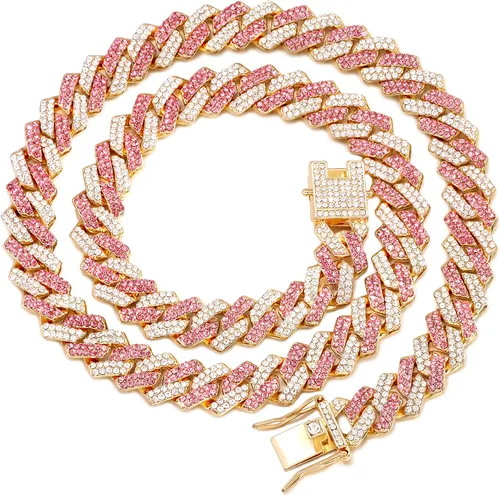 Miniatura 14 de Collar de cadena dorada para perro, collar cubano de diamantes para caminar, collar de cadena de metal con diseño de hebilla segura, collares