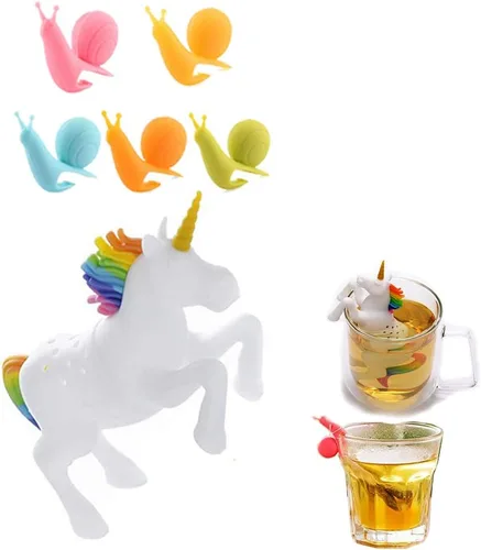 Miniatura 6 de Lindo caracol forma de silicona bolsa de té soporte infusor de té filtros de té de infusión de té de unicornio colador de té forma más empinada