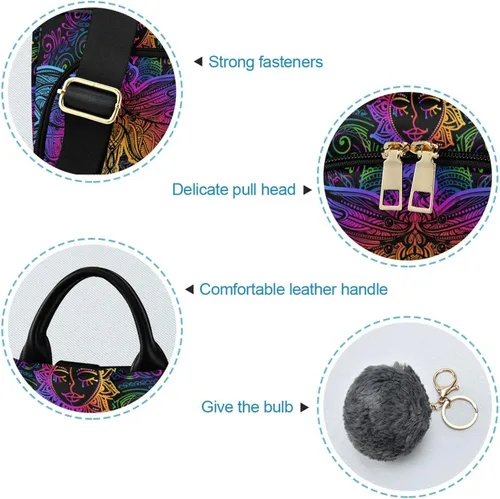 Miniatura 6 de senya Mochila de moda para mujer, mochila étnica de libélula colorida arcoíris para mujeres y niñas, Libélula étnica, Mochilas Daypack