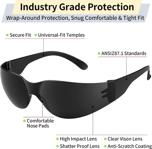 Miniatura 3 de Paquete de 10 lentes de seguridad transparentes para hombres y mujeres, con certificación ANSI Z87.1, resistentes a arañazos e impactos, lentes