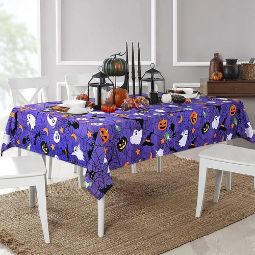 Miniatura 2 de Mantel de Halloween, tela de araña y calabaza, mantel impermeable de telaraña y fantasma, mantel impermeable a prueba de derrames para decoración