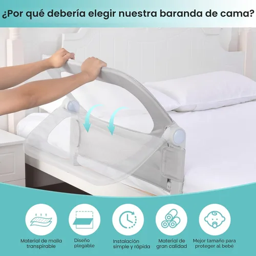 Miniatura 4 de NUTIKAS Barandilla protectora para cama de bebé para niños pequeños - Rieles laterales de cama de 35.1" para niños pequeños para cuna, individual