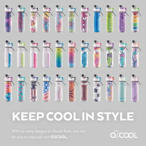 Miniatura 7 de O2COOL Mist 'N Sip botella de agua con vaporizador 2 en 1 con función de rociar y beber sin fugas con tapa de extracción (corazones)