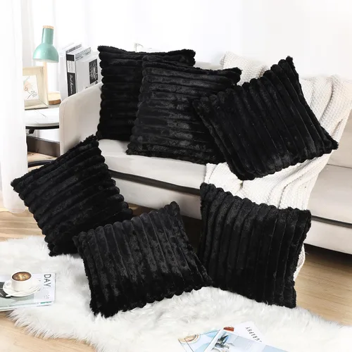 VitalCozy Juego de 6 fundas de almohada decorativas neutras de 18 x 18 pulgadas, fundas de almohada de piel sintética, terciopelo suave, decoración