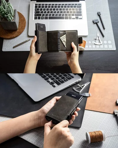 Miniatura 4 de VULKIT Credit Card Holder RFID Blocking Leather Automatic Pop Up Wallet Magnetic Wallet Double Card Case for Men and Women