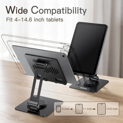 Miniatura 2 de JETech Soporte para tablet, soporte giratorio ajustable de escritorio con base giratoria de 360 grados, soporte plegable para iPad/iPad