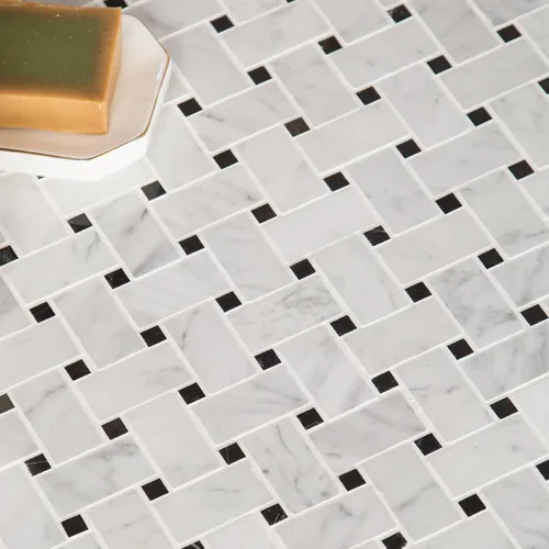 Diflart Mosaico de mármol, blanco Carrara, tejido de canasta de 1 x 2 pulgadas, pulido, azulejos de mármol para cocina, baño, pared, paquete de 5