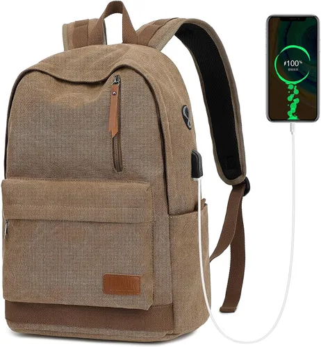 Miniatura 3 de Mochila de lona para laptop, mochila escolar impermeable con carga USB, 17.32in X 12.6in X 6.0in, Mochilas Daypack