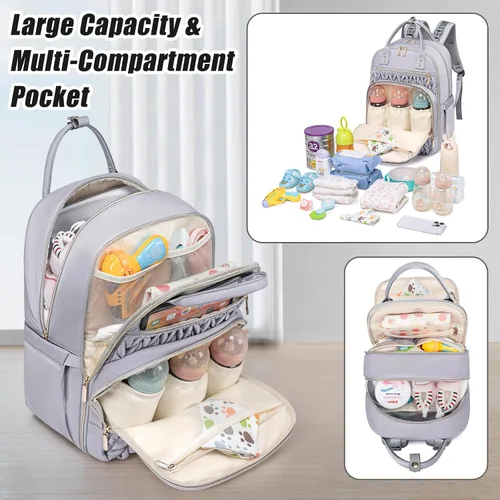 Miniatura 6 de Tealari Mochila para pañales, elegante bolsa de pañales para bebé, mochila impermeable para pañales de viaje, bolsas de bebé con cambiador, correas