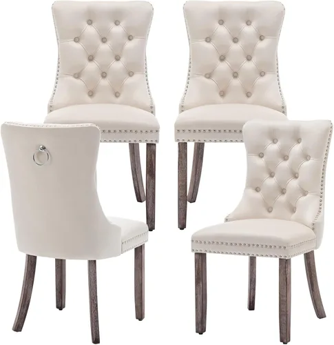 Miniatura 28 de Eifizek Sillas De Comedor - Juego de 6 sillas de comedor de terciopelo con borde de anillo de clavo, sillas de comedor tapizadas con patas de madera