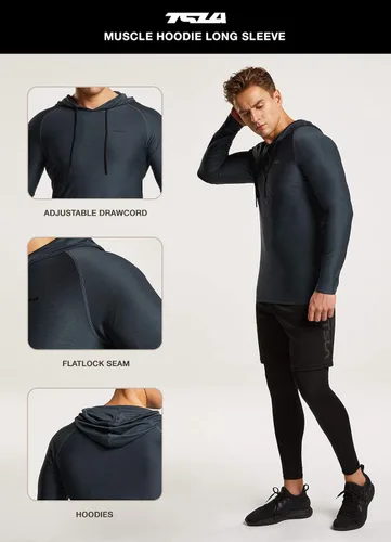 Miniatura 7 de TSLA Paquete de 3 suéteres de manga larga para hombre, ajuste seco, para correr, entrenamiento, atletismo, fitness y gimnasio
