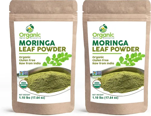 Polvo de moringa orgánica – 35.28 onzas | Paquete de 2 | USDA Organics, sin OMG, Kosher, Halal, Moringa Olifera en polvo – 100% crudo y natural, por