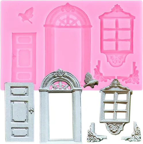 Miniatura 10 de Moldes de silicona encantados para jardín, hadas, gnomo, puerta de casa, ventana, molde de hongos para fondant para decoración de pasteles