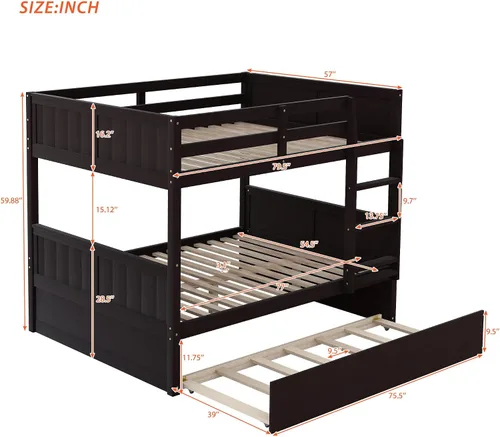 Miniatura 2 de Bellemave Literas de tamaño matrimonial sobre matrimonial con cama nido de tamaño individual, litera baja para niños, adultos y adolescentes
