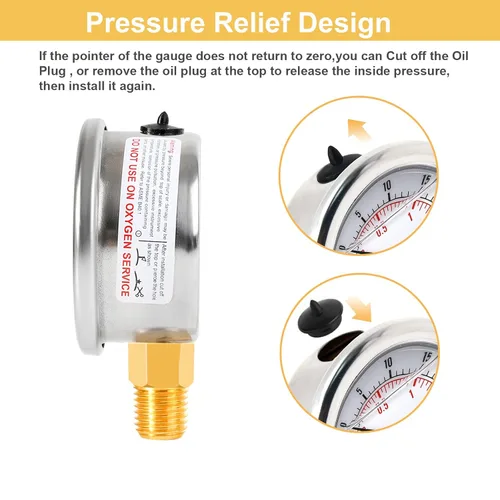 Miniatura 4 de Manómetro de presión de agua 2.5 pulgadas, esfera llena de líquido 0-100PSI, estuche protector de goma, montaje inferior de 1/4 pulgadas NPT