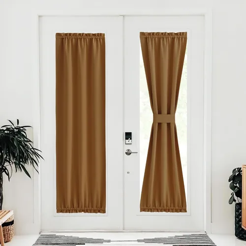 Miniatura 115 de NICETOWN Cortinas opacas unicolor con aislamiento térmico para puerta francesa, granja, oscurecimiento de habitación, puertas y ventanas de Marrón