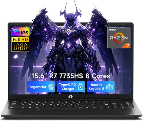 NIMO Portátil para juegos, pantalla antirreflejo FHD IPS de 15.6", AMD R7 7735HS (hasta 4.75 GHz, Beat i7-12650H) computadora con 16 GB DDR5 RAM 256