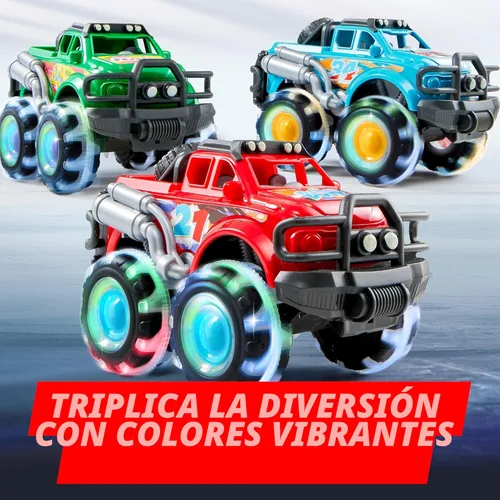 Miniatura 4 de Vroomix Paquete de 3 Camiones Monstruo de Juguete - Camión de Juguete con Ruedas LED Intermitentes - Autos que se Iluminan para Niños Pequeños