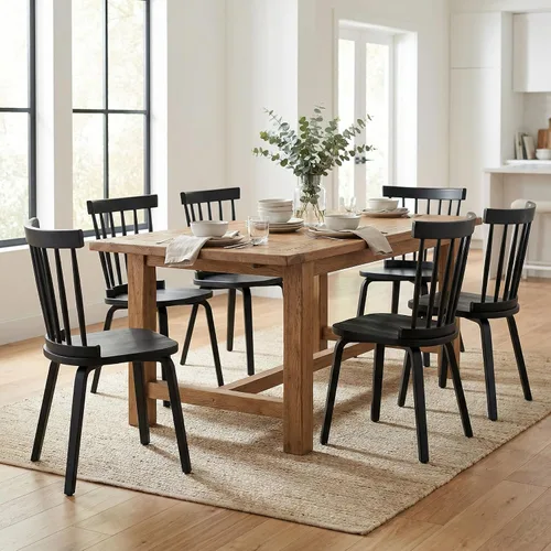 Miniatura 9 de Black Windsor - Juego de 2 sillas de comedor de madera con respaldo de husillo, sillas de comedor de madera maciza para cocina, comedor, sala