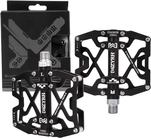 Miniatura 9 de Mzyrh - Pedales de bicicleta de montaña, ultra fuertes, coloridos, mecanizados CNC, de 9/16 pulgadas, ciclismo sellado con 3 rodamientos Negro 3