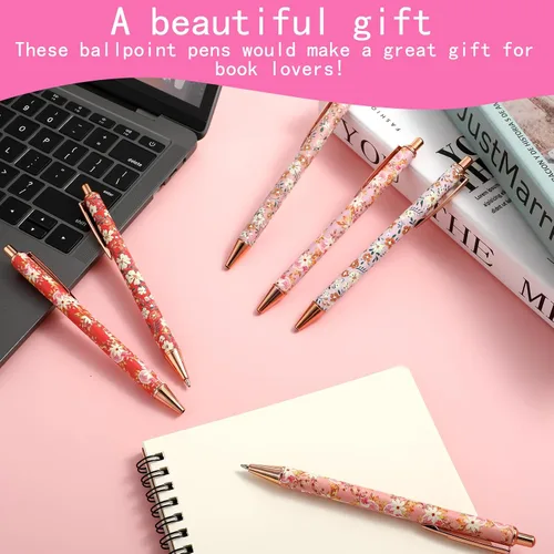 Miniatura 6 de TIESOME 6 piezas de bolígrafos de bola de arte floral, bolígrafo retráctil de 1.0 mm de moda, bolígrafo negro personalizado, adecuado para mujeres
