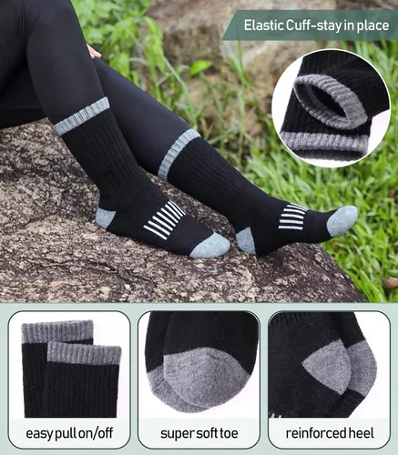 Miniatura 11 de Yebing Calcetines de senderismo de lana merina para mujer, térmicos, cálidos, para botas de invierno, con cojines, acogedores y gruesos