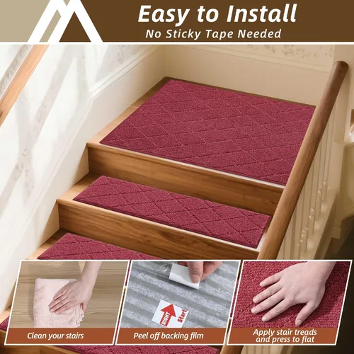 Miniatura 21 de COSY HOMEER - Alfombra antideslizante para escaleras, para interiores y escalones de madera, para niños y perros, 100 % poliéster, base de Beige