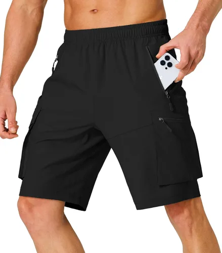 S Spowind Pantalones cortos tipo cargo de senderismo para hombre, de secado rápido, ligeros, con bolsillos con cremallera, para campamento, pesca,