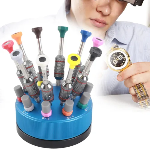 Miniatura 4 de Juegos de destornilladores, 10 unids profesional reloj gafas casa destornillador conjunto reloj reparación herramienta con base