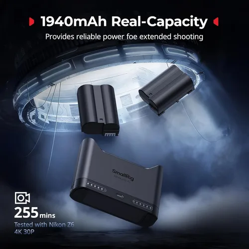 Miniatura 2 de SMALLRIG EN-EL15c - Juego de baterías para cámara Nikon, cargador de doble ranura de 22.5 W, baterías de 1940 mAh, compatible con Nikon ZR, Z6III