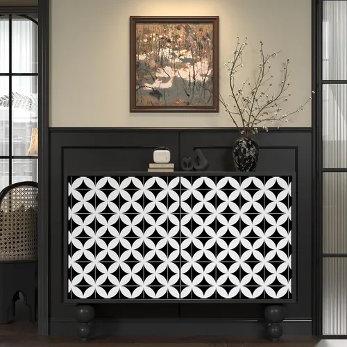 Miniatura 4 de Papel tapiz geométrico en blanco y negro para despegar y pegar, moderno, 17.3 x 78.8 pulgadas, papel de pared autoadhesivo extraíble para baño