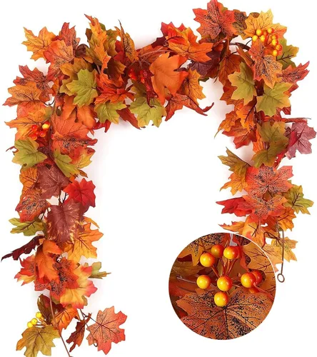 Miniatura 8 de RECUTMS Guirnalda de arce artificial, hojas de otoño, planta de plástico sintético para interiores, hogar, boda, jardín, hotel, cosecha de otoño