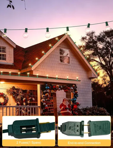 Miniatura 4 de SUNSGNE Luces Redondas de Navidad de 25 Pies, Luces de Cadena Globo G40 con 27 Bombillas Transparentes, Certificado UL para Exteriores Interiores