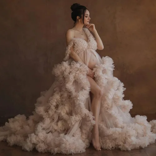 Miniatura 8 de Vestidos de maternidad de tul para sesión de fotos con volantes hinchados, vestidos de embarazo, vestidos de maternidad transparentes para baby