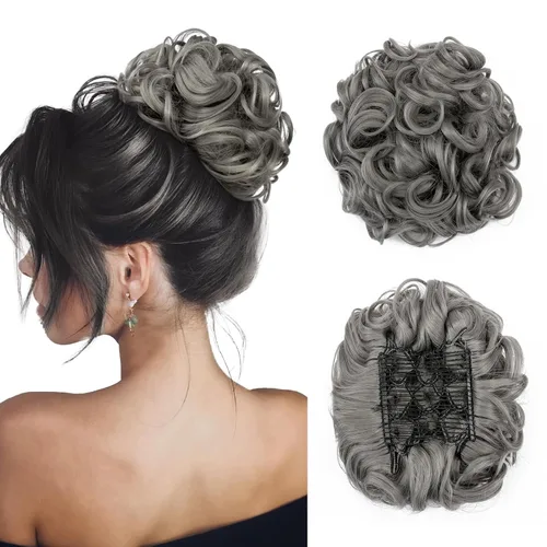 Miniatura 12 de Benehair Moño desordenado con peines con clip en moño de Juva, moño de Juva, esponjoso, ondulado, fácil de estirar, moño grande, cola de caballo