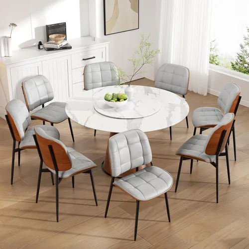 Miniatura 39 de Silla de comedor, moderna de mediados de siglo con cojín grueso, sillas de cocina tapizadas de piel sintética con respaldo de madera curvada de Beige