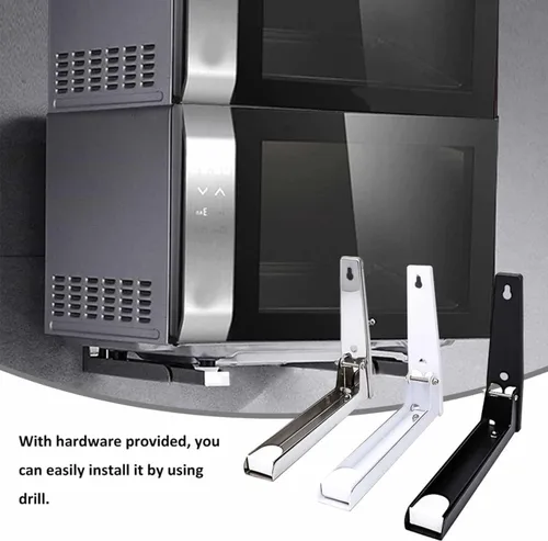 Miniatura 9 de Soporte de montaje para microondas, soporte plegable retráctil para horno de microondas montado en la pared, soporte para accesorios de cocina